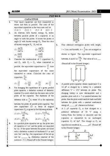 ﻿Allen JEE Mains 2021 Physics Chapterwise
