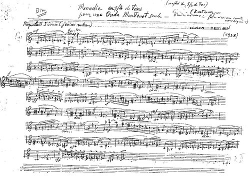 ﻿مونودی در ¼ (چهارم) تن برای یک Onde Martenot، نسخه خطی