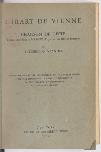 ﻿Girart de Vienne: chanson de geste ویرایش شده بر اساس ms BXIX (رویال) موزه بریتانیا