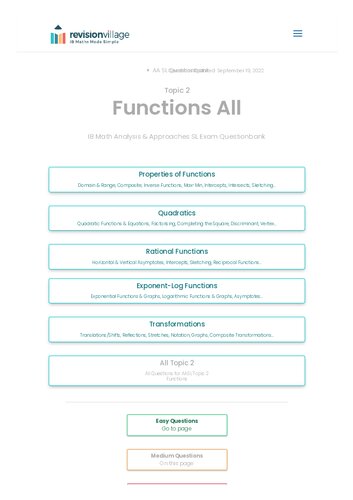﻿Revision village Math AA SL - Functions - Medium Difficulty Questionbank