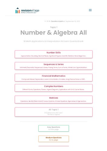 ﻿Revision village Math AI HL - عدد و جبر - بانک سوالات سختی آسان