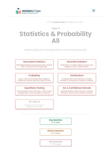 ﻿Revision village Math AI HL - Statistics