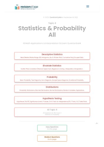 ﻿Revision village Math AI SL - Statistics