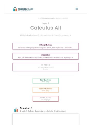 ﻿Revision village Math AI SL - Calculus - Hard Difficulty Questionbank