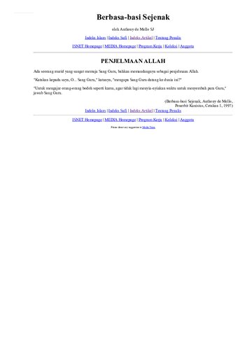 ﻿Anthony Demello Anthony De Mello Small talk PDF (یک دقیقه مزخرف - ترجمه اندونزیایی - Bahasa Indonesia ) توسط آنتونی دی ملو، نویسنده آگاهی، آهنگ پرنده، مزخرفات یک دقیقه ای، ندای عشق، دعای قورباغه، حکمت یک دقیقه ای