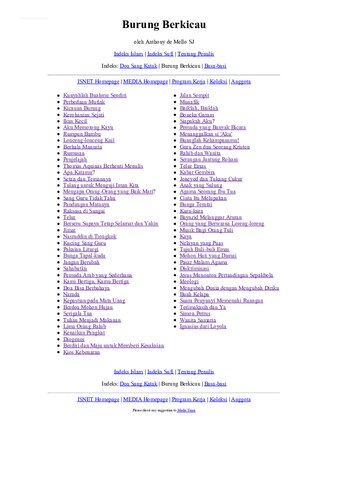 ﻿Anthony Demello Anthony De Mello Birds Song of the Birds PDF (آواز پرنده - ترجمه اندونزیایی - Bahasa Indonesia ) توسط Anthony De Mello نویسنده کتاب آگاهی، پرندگان آواز می خوانند (آواز پرنده)، مزخرفات یک دقیقه ای - زبان اندونزیایی، تماس به عشق، دعای قورباغه، حکمت یک دقیقه ای