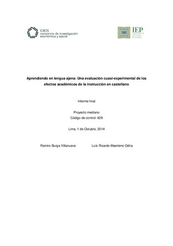 ﻿یادگیری به زبان خارجی: ارزیابی شبه تجربی از اثرات تحصیلی آموزش به زبان اسپانیایی گزارش نهایی