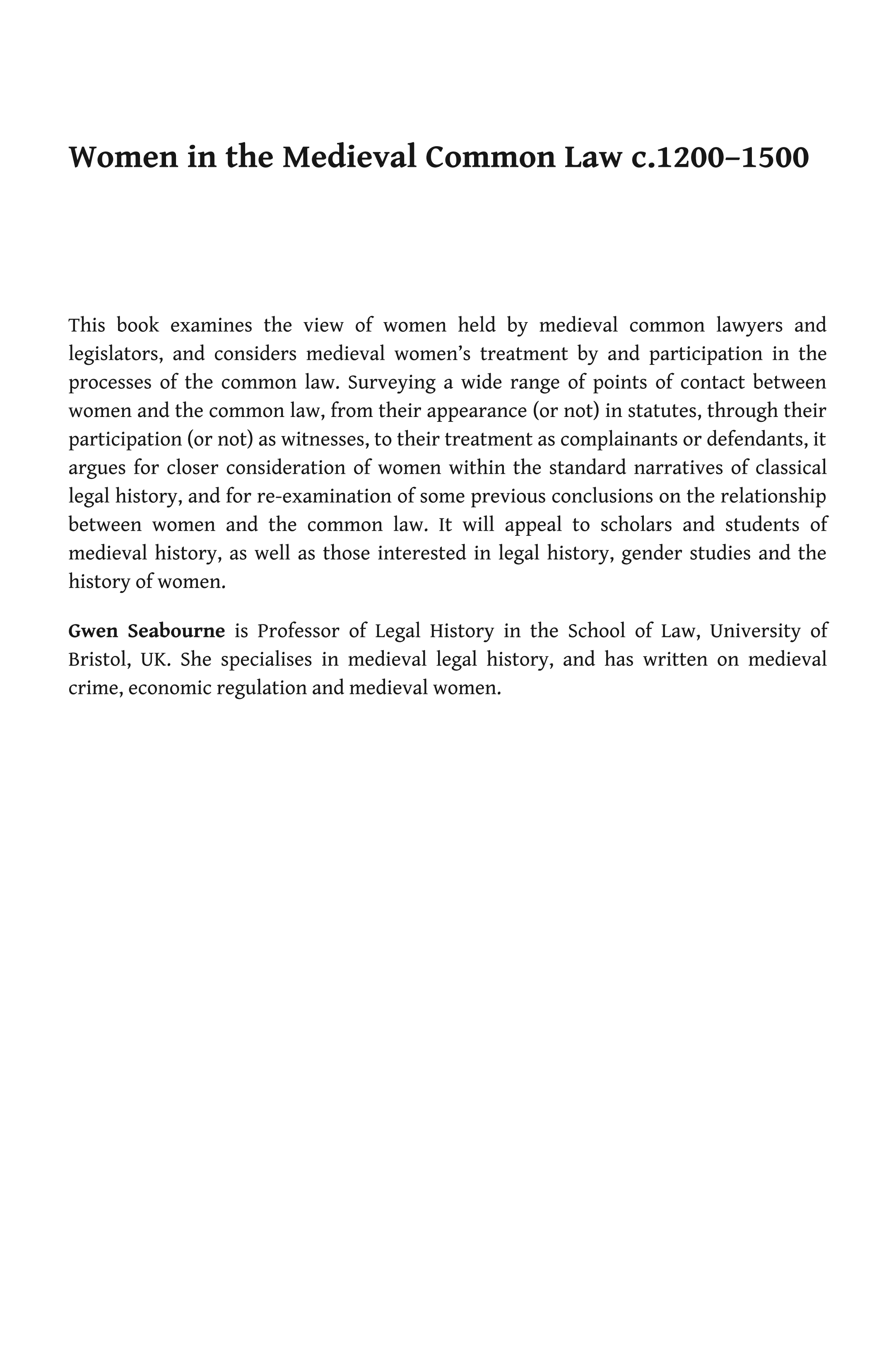﻿زنان در قانون عرفی قرون وسطی c.1200-1500