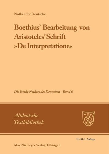 ﻿آثار آلمانی آلمانی: جلد 6 پردازش Boethius از کتاب مقدس Aristotle 