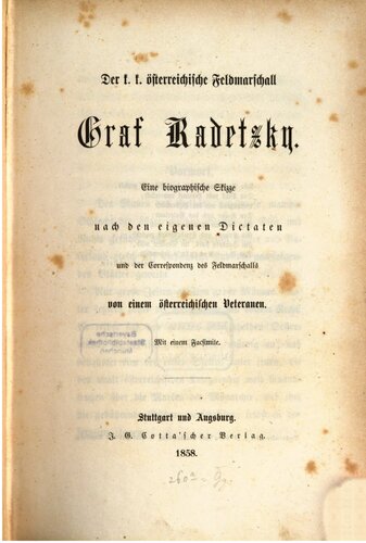 ﻿k. ک. فیلد مارشال اتریشی کنت رادتسکی. طرحی بیوگرافی بر اساس دیکته ها و مکاتبات خود فیلد مارشال