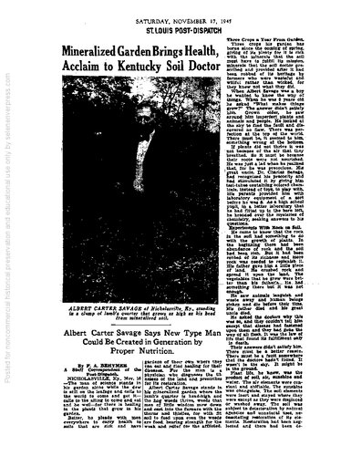 ﻿باغ معدنی سلامتی را به ارمغان می آورد، تحسین دکتر آلبرت کارتر ساویج برای خاک کنتاکی