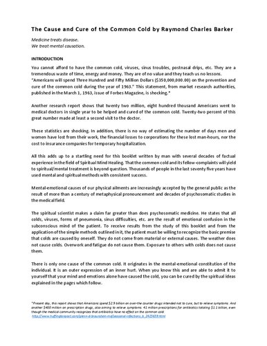 ﻿علت و درمان سرماخوردگی توسط ریموند چارلز بارکر