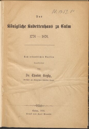 ﻿خانه کادت سلطنتی در کولم [کولم] 1776-1876