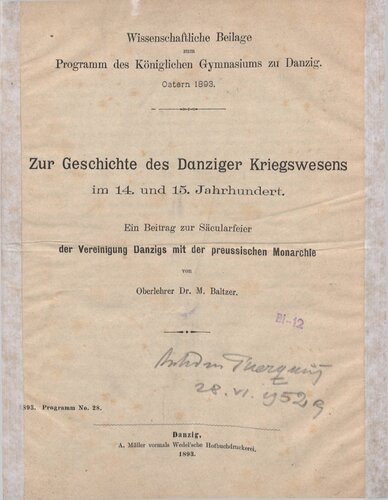 ﻿در مورد تاریخ سیستم نظامی Danzig در قرن 14 و 15; سهمی در جشن سکولار اتحاد دانزیگ با سلطنت پروس