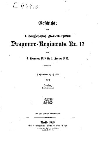 ﻿تاریخچه هنگ اژدها 17 دوک بزرگ مکلنبورگ از 6 نوامبر 1819 تا 1 ژانویه 1885