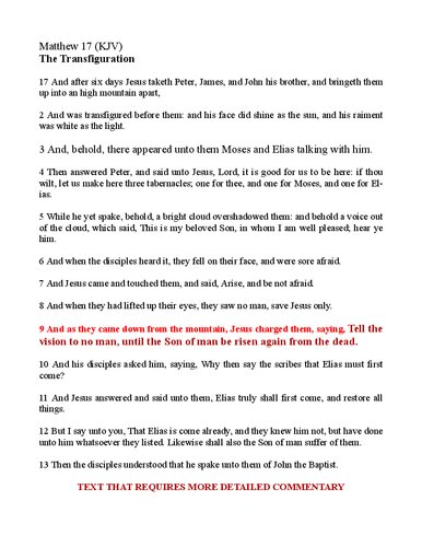 ﻿تغییر شکل عیسی متی 17