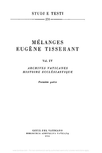 ﻿Eugène Tisserant Blends. آرشیو واتیکان تاریخ کلیسایی. قسمت اول