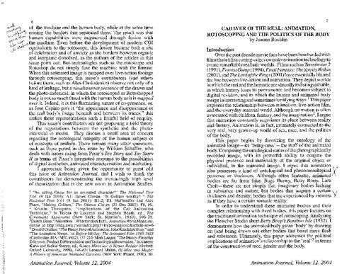 ﻿جسد واقعی: انیمیشن، روتوسکوپی و سیاست بدن