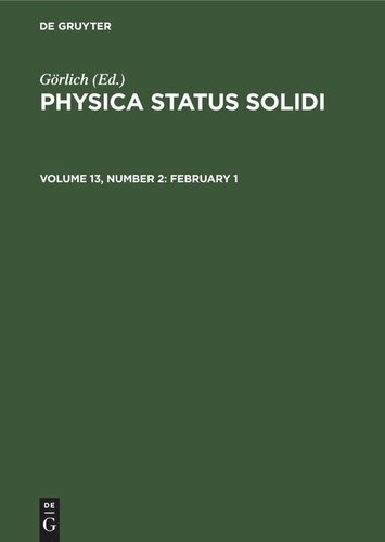 ﻿Physica status solidi: جلد 13، شماره 2 1 فوریه