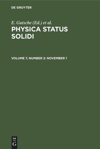 ﻿Physica status solidi: جلد 7، شماره 2 1 نوامبر