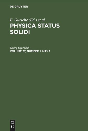 ﻿Physica status solidi: جلد 27، شماره 1 1 مه