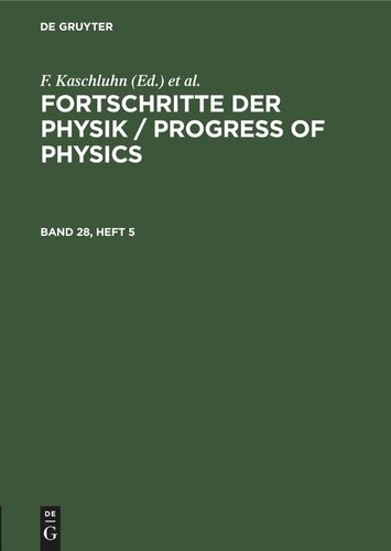 ﻿Fortschritte der Physik / Progress of Physics: Band 28, Heft 5