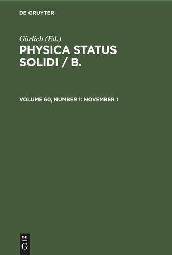 ﻿Physica status solidi / B.: جلد 60، شماره 1، 1 نوامبر