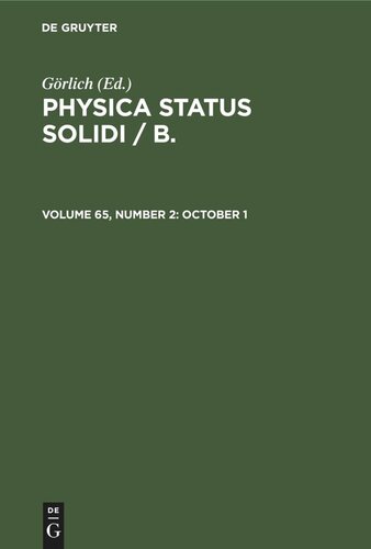 ﻿Physica status solidi / B.: جلد 65، شماره 2، 1 اکتبر
