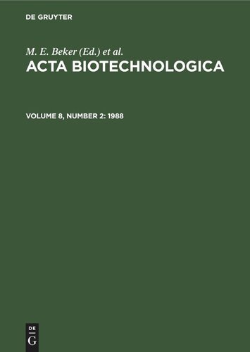 ﻿Acta Biotechnologica: جلد 8، شماره 2 1988