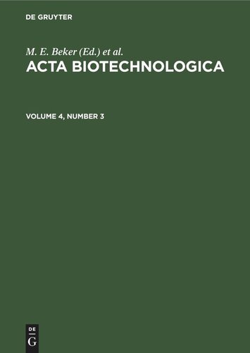 ﻿Acta Biotechnologica: جلد 4 ، شماره 3
