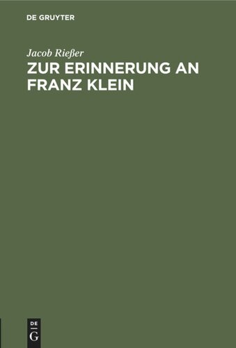 ﻿به یاد فرانتس کلاین: سخنان یادبودی که در روز وکلا آلمان در شهر کلن در 13 سپتامبر 1926 از طرف نمایندگی دائم بیان شد.