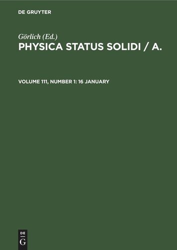 ﻿Physica status solidi / A.: جلد 111، شماره 1 16 ژانویه