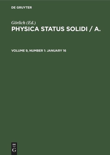 ﻿Physica status solidi / A.: جلد 9، شماره 1، 16 ژانویه