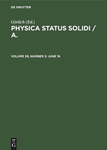 ﻿Physica status solidi / A.: جلد 59، شماره 2، 16 ژوئن