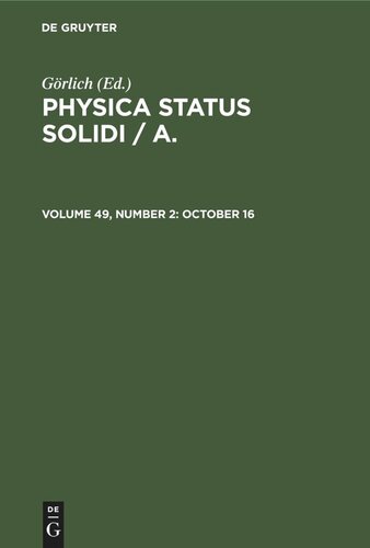 ﻿Physica status solidi / A.: جلد 49، شماره 2، 16 اکتبر