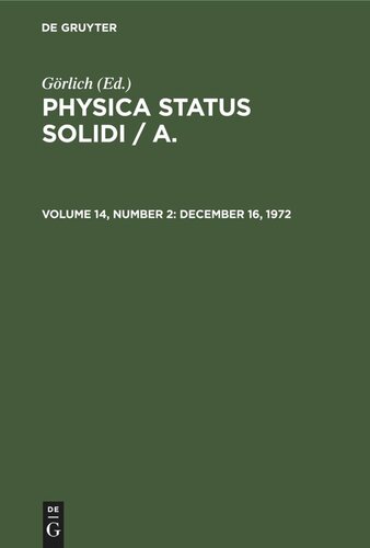 ﻿Physica status solidi / A.: جلد 14، شماره 2، 16 دسامبر 1972
