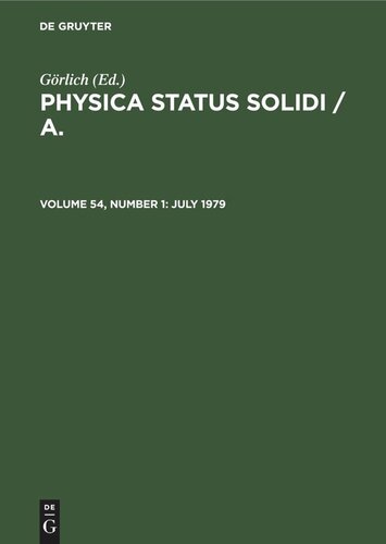 ﻿Physica status solidi / A.: جلد 54، شماره 1 ژوئیه 1979