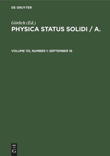 ﻿Physica status solidi / A.: جلد 115، شماره 1، 16 سپتامبر