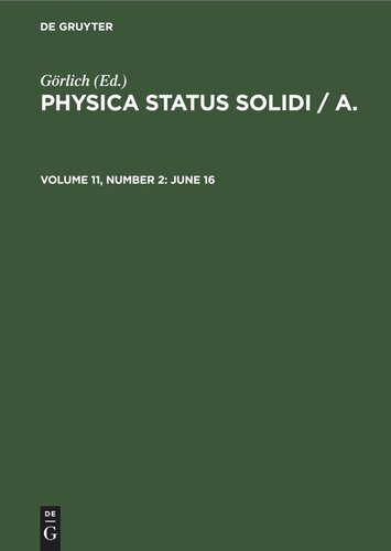 ﻿Physica status solidi / A.: جلد 11، شماره 2، 16 ژوئن