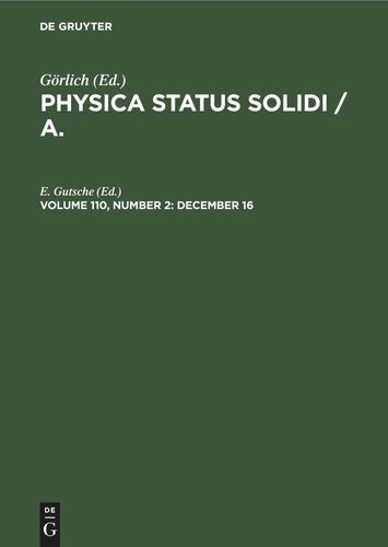 ﻿Physica status solidi / A.: جلد 110، شماره 2، 16 دسامبر