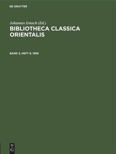 ﻿Bibliotheca Classica Orientalis: جلد 3، شماره 6 1958