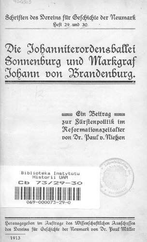 ﻿نوشته های انجمن تاریخ نومارک / Johanniterordensballei Sonnenburg و Margrave Johann von Brandenburg