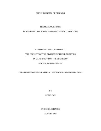 ﻿امپراتوری مغول. تکه تکه شدن، وحدت، و تداوم (1206-C.1300) (پایان نامه)