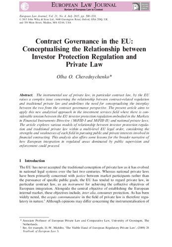 ﻿حاکمیت قراردادی در اتحادیه اروپا: مفهوم سازی رابطه بین مقررات حمایت از سرمایه گذار و قانون خصوصی