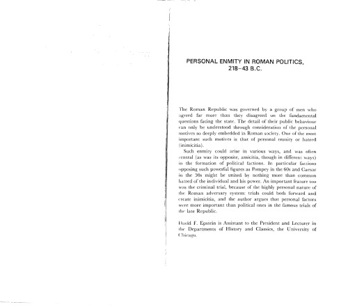 دشمنی شخصی در سیاست روم ، 43- 218 B.C.