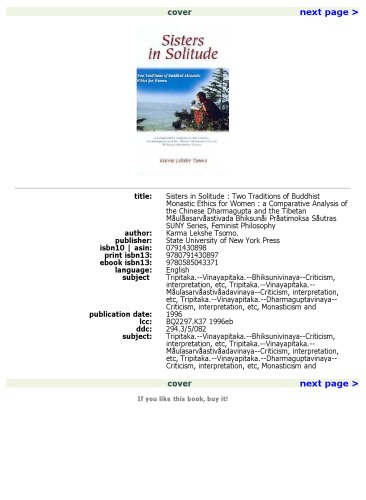 ﻿خواهران در تنهایی: دو رسم اخلاقی بودایی موناسیتیک برای زنان: تحلیلی تطبیقی ​​از دارماگوپتا چینی و Mulasarvastivada تبتی ... pra (سری S U N Y در فلسفه فمینیستی)