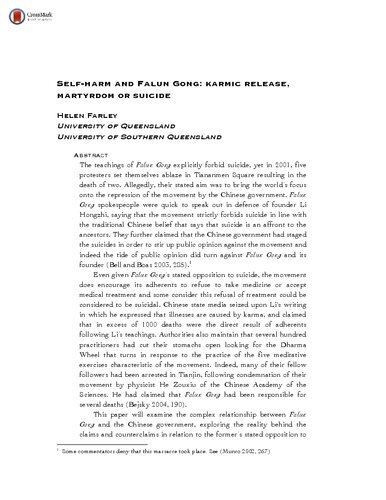 ﻿خودآزاری و فالون گونگ: رهایی کارمایی، شهادت یا خودکشی