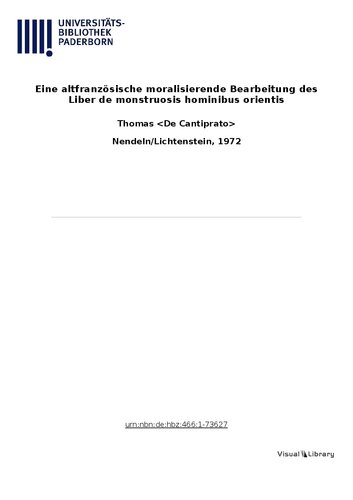 ﻿اقتباس اخلاقی فرانسوی قدیمی از Liber de monstruosis hominibus orientis پس از d. نسخه خطی منفرد (پاریس، کتاب Bibli. Nat. fr. 15106)
