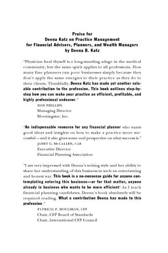 دینا کاتز در مورد مدیریت عمل: برای مشاوران مالی ، برنامه ریزان و مدیران ثروت