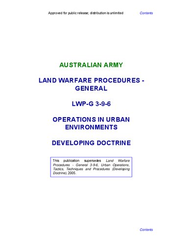 ﻿رویه‌های جنگ زمینی ارتش استرالیا - دکترین توسعه عملیات LWP-G 3-9-6 در محیط‌های شهری